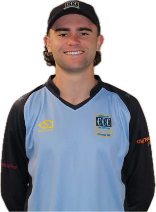 William Stamper in Canterbury's light blue playing shirt and club cap